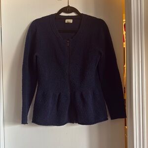 Navy Blue Zip-Up Cardigan Peplum